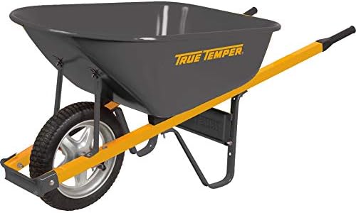 True Temper R6STSP25 Never Flat Tire Steel Wheelbarrow, 6 Cubic Foot