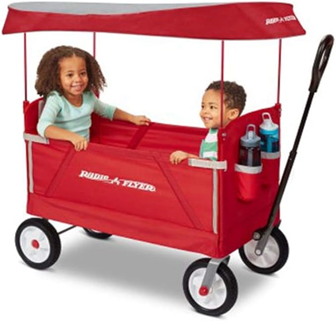 Radio Flyer 3 in 1 Off-Road EZ Fold Wagon with Canopy, Red Folding Wagon