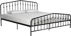 Novogratz Bushwick Metal Platform Bed Frame with Headboard, King, Black