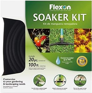 Flexon WS100KITCN 20-Piece Soaker Hose Kit, 100 ft, Black