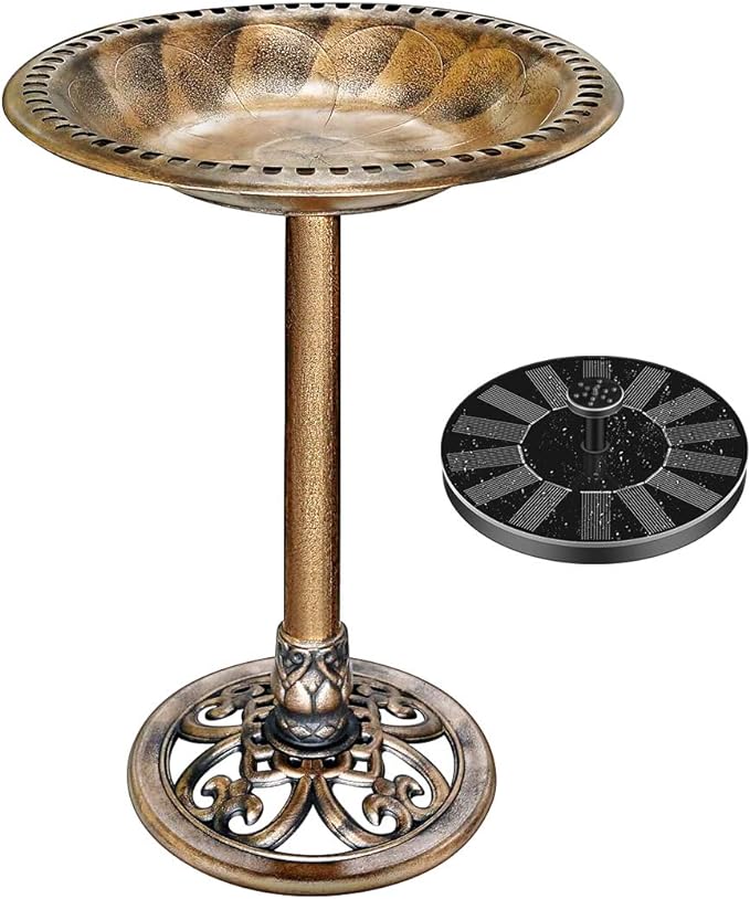 VIVOHOME Polyresin Antique Outdoor Garden Bird Bath and Fountain Combo Set