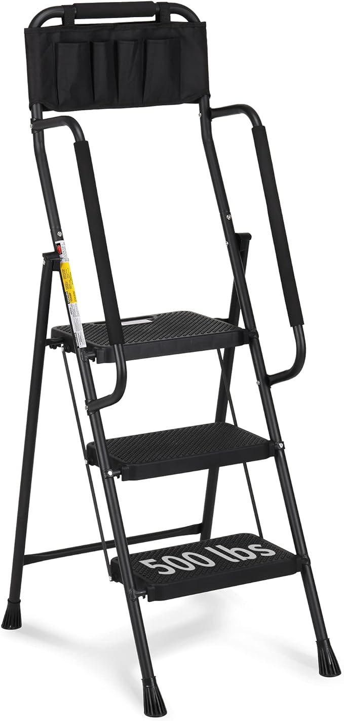 HBTower 3 Step Folding Ladder with Handrails