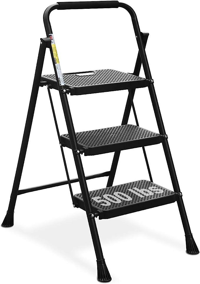 HBTower 3 Step Folding Steel Ladder