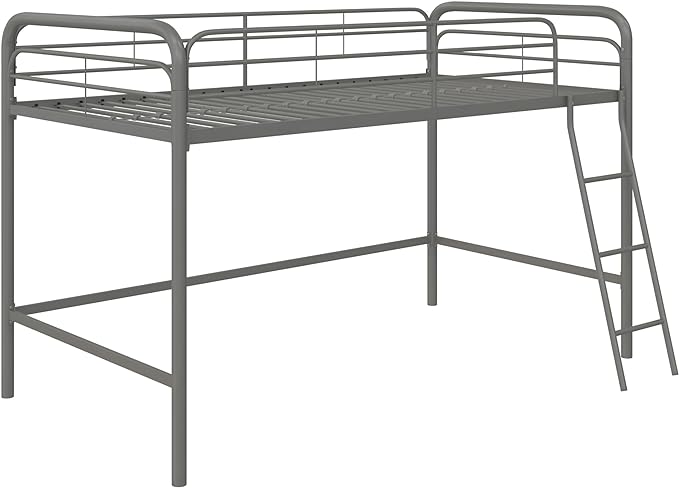 DHP Jett Junior Loft Bed Frame with Ladder, Twin, Silver