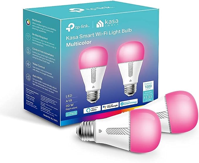 Kasa Smart Bulb, 1000 Lumens Full Color Changing Dimmable WiFi Light Bulb