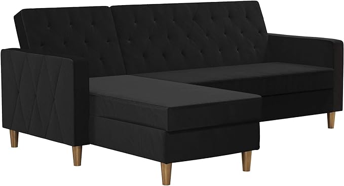 CosmoLiving by Cosmopolitan Liberty Sectional Storage, Black Velvet Futon,