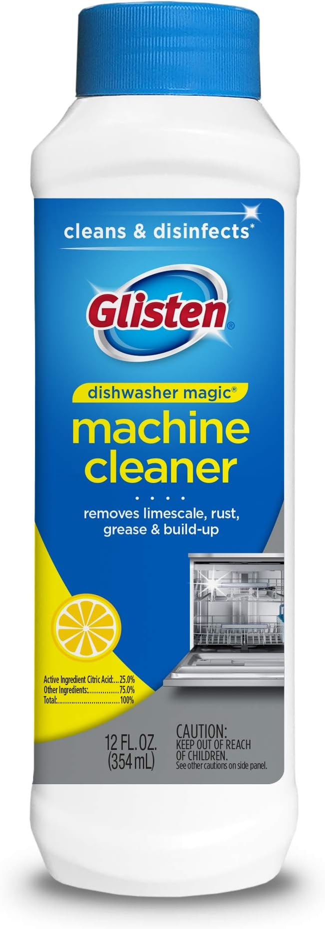 Glisten Dishwasher Magic Disinfectant & Cleaner Lemon 12 Oz