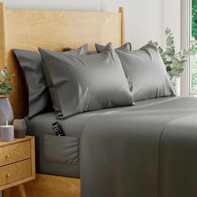 Eucalyptus Sheets Queen, 6pcs Sheet Set with 2 Side Pockets