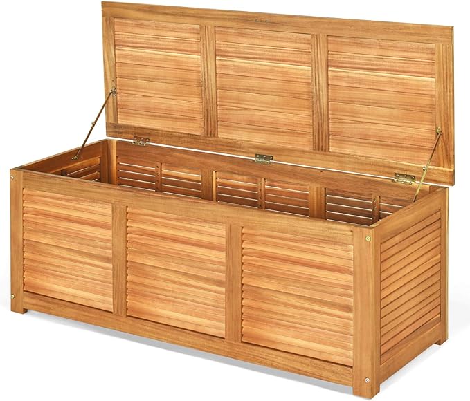 Tangkula 47 Gallon Acacia Wood Deck Box