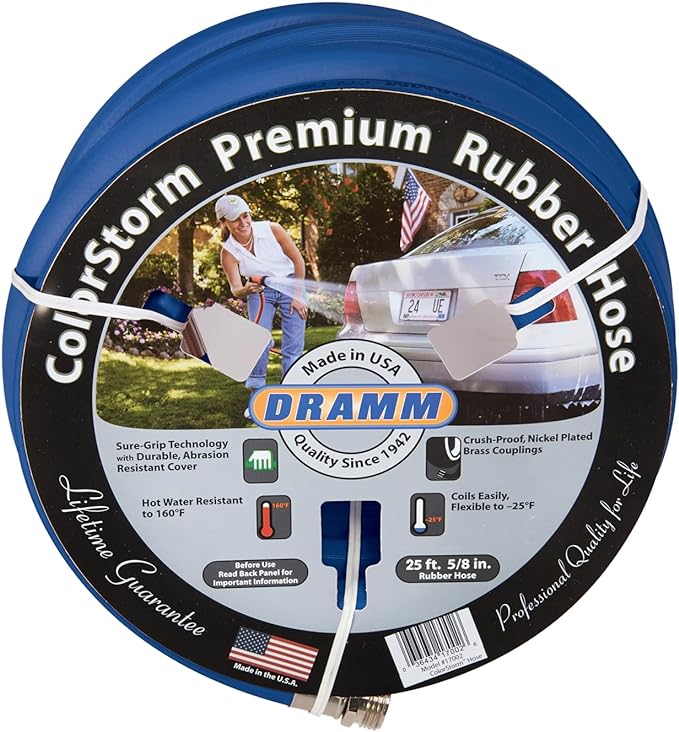 Dramm 17005 ColorStorm Rubber Garden Hose, 5/8 x 50, Blue