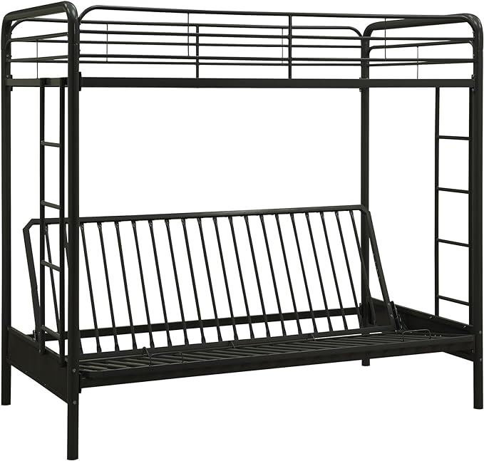 DHP Sammie Twin over Futon Metal Bunk Bed, Black