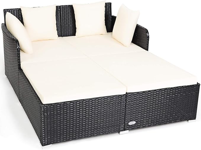 Tangkula Outdoor Rattan Daybed Sofa Set