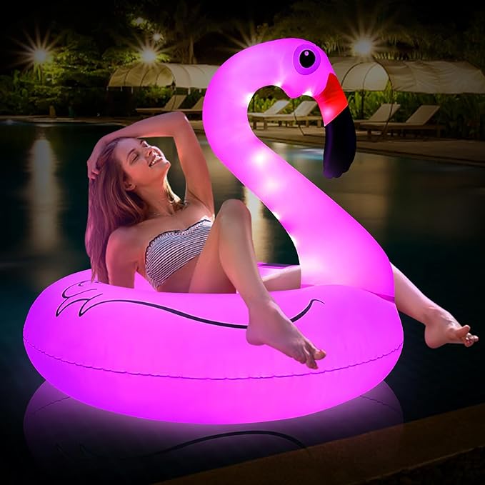 Inflatable Flamingo Pool Floats with Lights