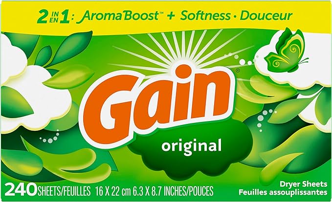 Gain Dryer Sheets Laundry Fabric Softener, Original Scent, 240 Count