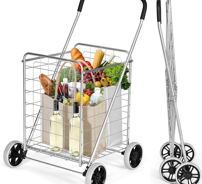 Costway Folding Grocery Cart With Wheels