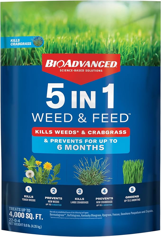 BioAdvanced 5 In 1 Weed and Feed, Granules, 9.6LB