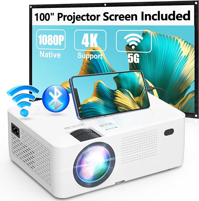 5G WiFi Bluetooth Projector with Wireless Mirroring Screen