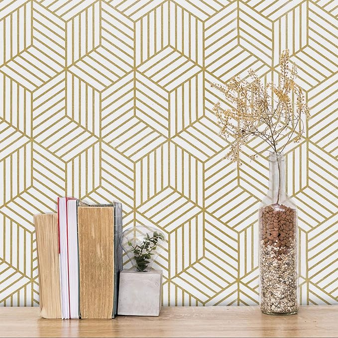 Gold and White Geometric Peel and Stick Wallpaper