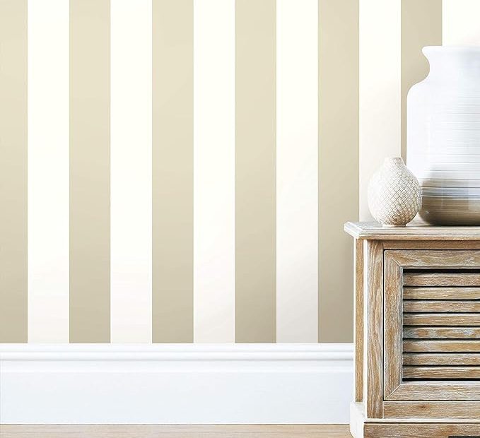 Roommates Beige Awning Stripe Peel And Stick Wallpaper