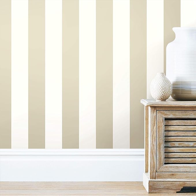 RoomMates Beige Awning Stripe Peel and Stick Wallpaper