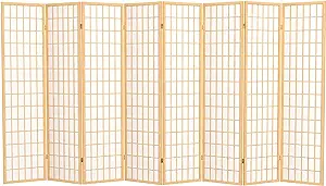 ORIENTAL Furniture 6 ft. Tall Window Pane Shoji Screen - Natural - 8 Panels