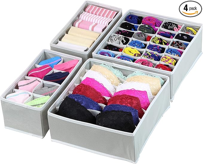 Simple Houseware Closet Underwear Organizer Drawer Divider 4 Set, Gray